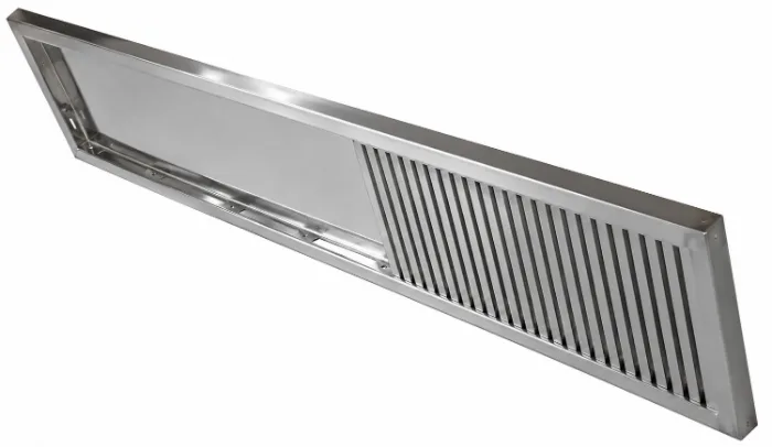 Stainless steel overflow channel grating module with frame, studio shot