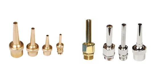 Bronze and chrome-plated finger jet fountain nozzles in a range of thread sizes