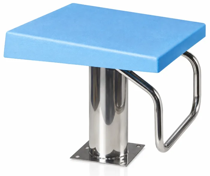Stainless steel fixed starting platform with non-slip polyester top and grab handle